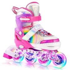 Rainbow Unicorn Inline Skates for Girls Boys 4 Size Adjustable Light up Wheel...