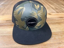 O’Neill Trucker Hat Green/tan tropical leaf camo print Mesh Back Flat Brim