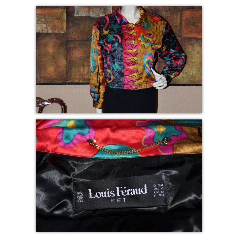 Louis Feraud Couture "PICASS0" Jeweled Buttons Designer Satin Jacket Size 4 - Image 3 of 4