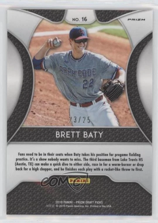 2019 Panini Prizm Draft Picks Camo Prizm /25 Brett Baty #16 - Image 2 of 2