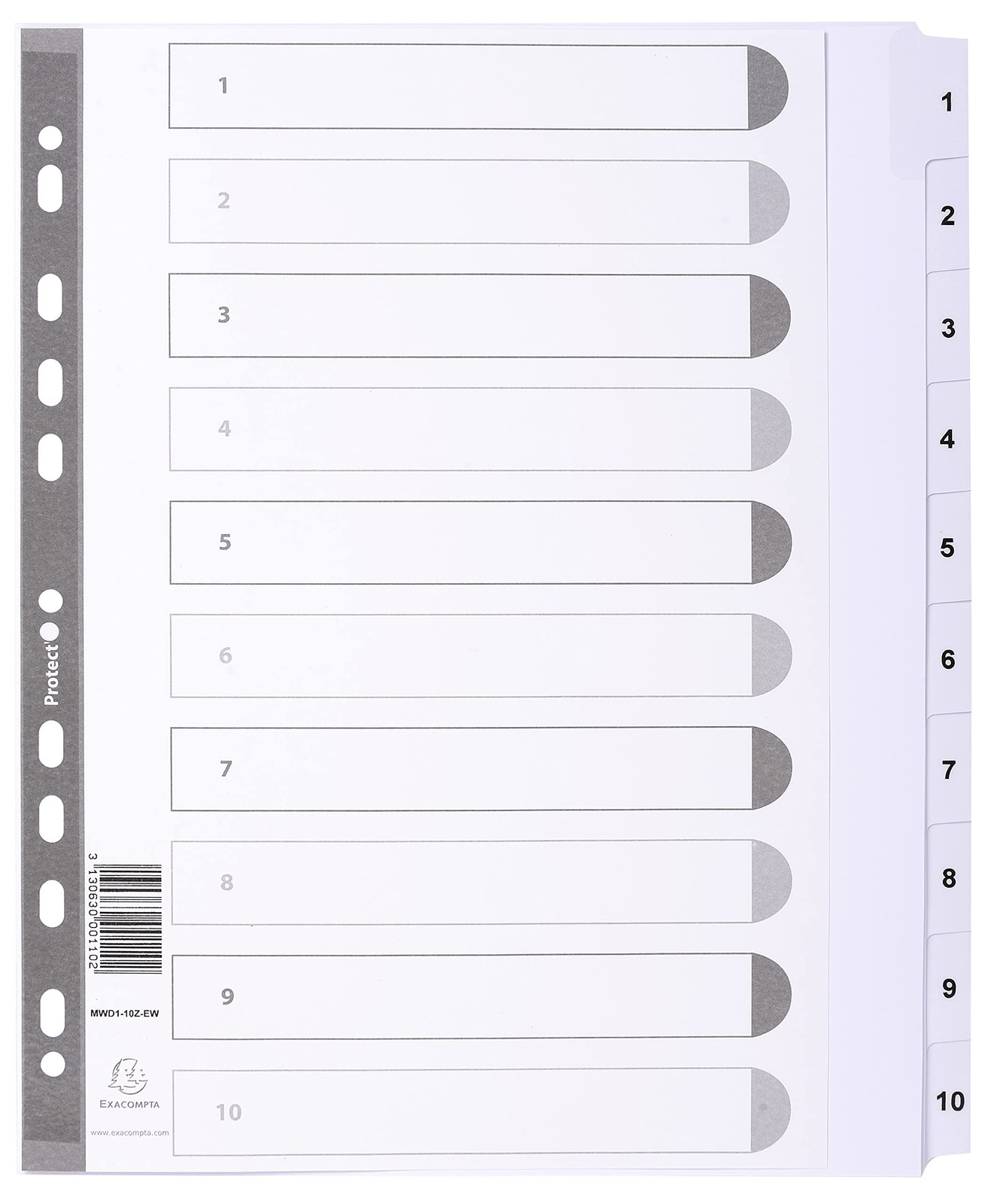 Exacompta - Ref MWD1-10Z-EW - Mylar Printed Indices - For Use With A4+ Documents