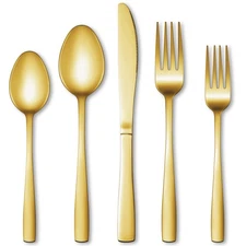 40 Pcs Gold Silverware Set, Stainless Steel Flatware Set for 8, Food-Grade Cu...