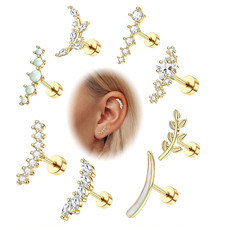Labret Piercing Ear Ring Surgical Steel Stud Gemstone Flat Back Tragus Helix 16g