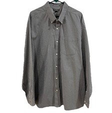 Eddie Bauer 3XL Wrinkle Free Relaxed Fit Shirt Gray White Plaid 100 Cotton