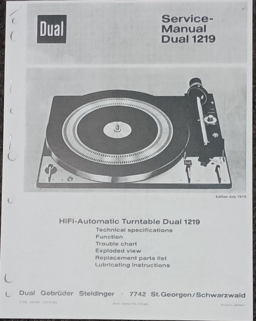DUAL 1219 Turntable Service Manual Photocopy