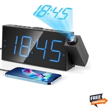 Digital Projection Alarm Clocks for Bedrooms - Large LED Display, 180° Rotata...