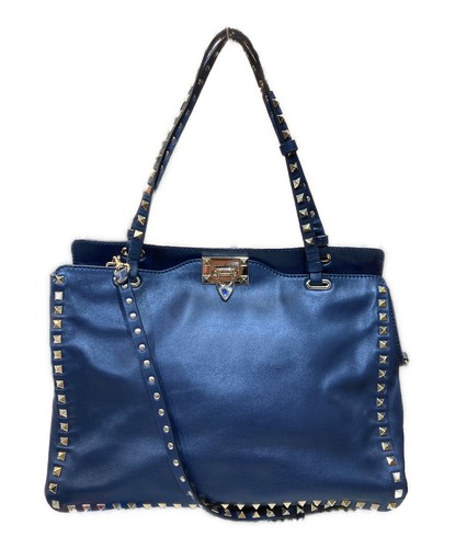 VALENTINO Rockstud 2Way Tote Bag Navy Made in Italy