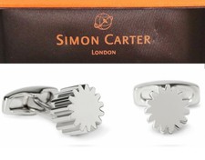 New w/ Box Mens Simon Carter London Cog Shiny Silver Cufflinks