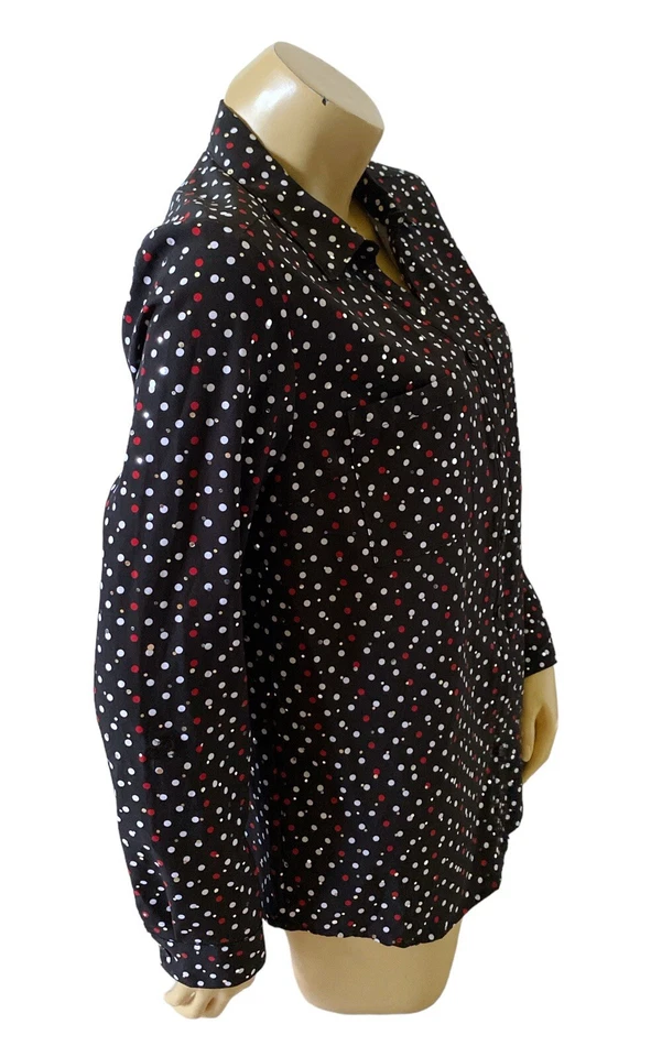 Camisa Top CORAL BAY Mujer Talla Mediana Lunares Manga Larga Botón Cuello Foto 3 de 4