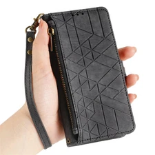 For iPhone 16Pro Max 15 16E 11 7 8 Zipper Wallet Card PU Leather Stand Flip Case