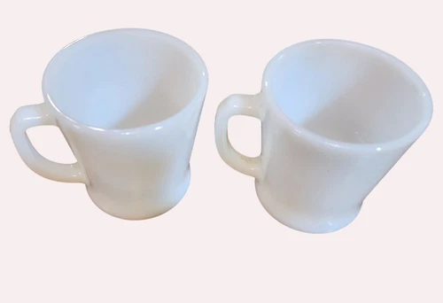 Pair Of Vintage Fire King Anchor Hocking Milk Glass D Handle Coffee Mugs