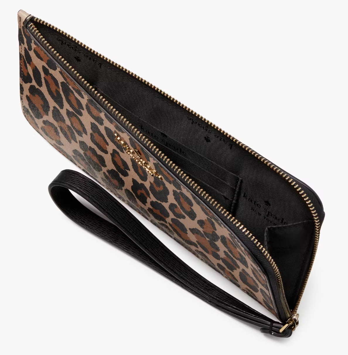 Kate Spade Lucy Leopard Medium Saffiano L-Zip Wristlet KH767 Wallet NWT $139