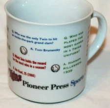 Minnesota MN Twins Pioneer Press Sports Trivia Ceramic Coffee Mug Cup 