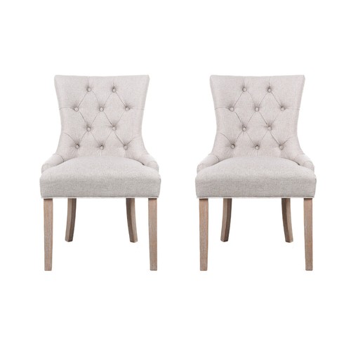 Artiss 2x Dining Chairs French Provincial Retro Chair Linen Button Tufted Beige - Picture 3 of 7