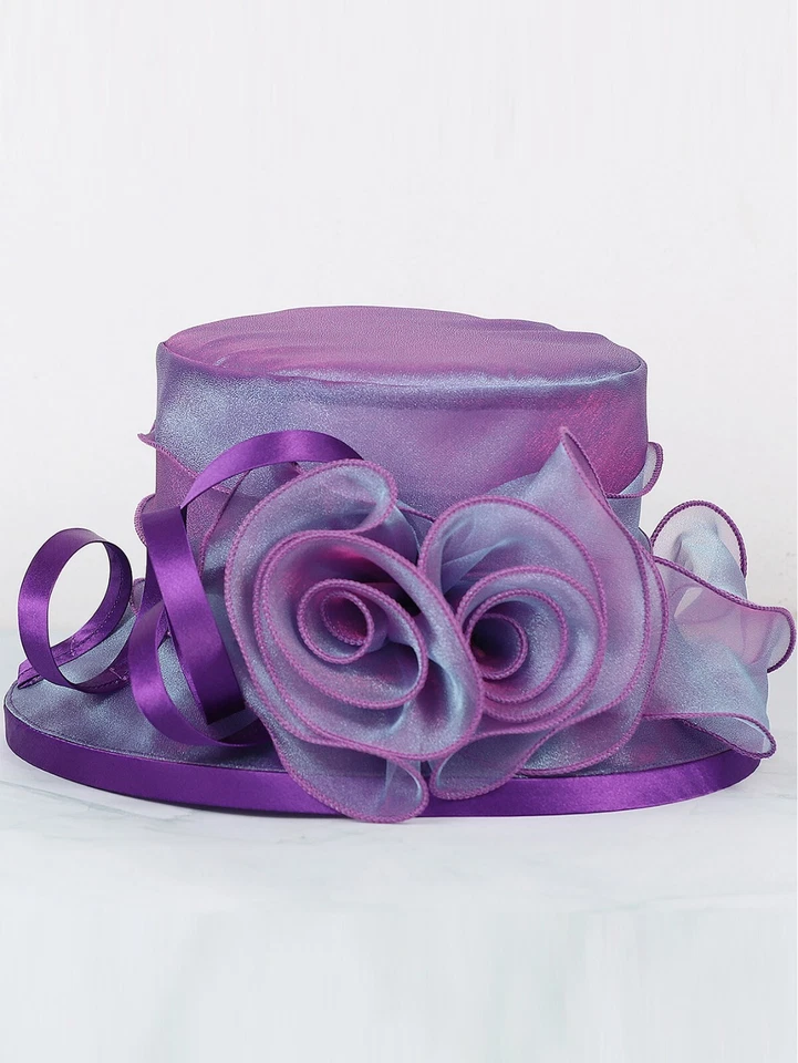 Sombreros Derby Morados para Fiesta del Té Para Mujer Elegante Sombrero de Boda Flor Fascinadores Gorra Foto 3 de 4