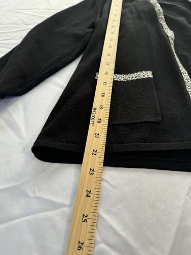 Pink Poodle Black Cardigan sweater Open Front Animal Print Trim Pockets Large - Picture 5 of 9