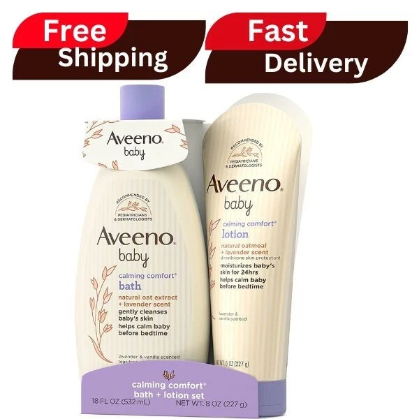 Aveeno Baby Calming Comfort Bath & Lotion Set, Night time Baby Skin Care 2 item