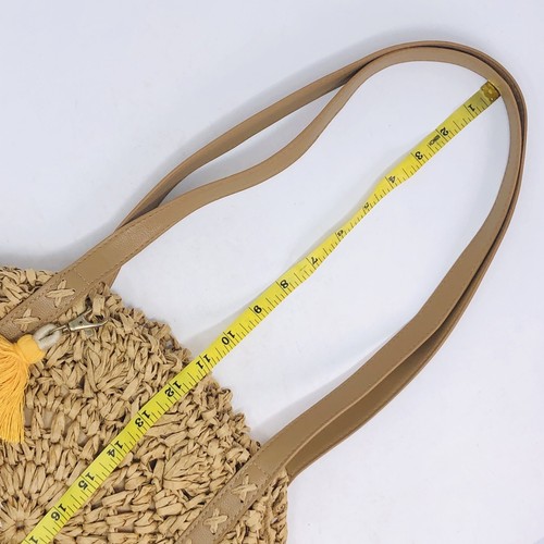 Bolso de Verano CoCopeanut Beige Tejido Paja Redondo Palomino Borlas Coloridas - Imagen 4 de 7