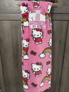 New Hello Kitty Colorful Cutie 50" x 70" Pink Rainbows Faux Fur Throw Blanket