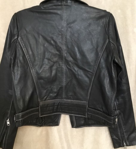 Barney's Originals Women's Clara Textured Real Leather Jacket Black Size 10 NWT - Picture 4 of 16