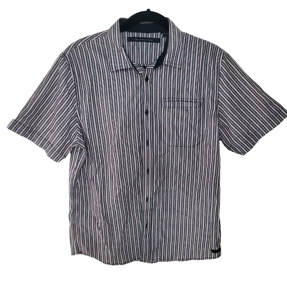 Sean John Short Sleeve Striped Casual Button-Down Shirts for Men