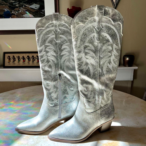 Silver Cowboy Boots Dolce Vita Solida 7.5 Metallic Suede, Sold Out, Hot Holiday - Picture 1 of 18