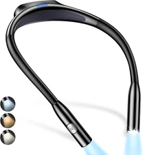LED Neck Reading Light,Book Light for Reading in Bed-Eye Caring 3 Colors,Dimmabl