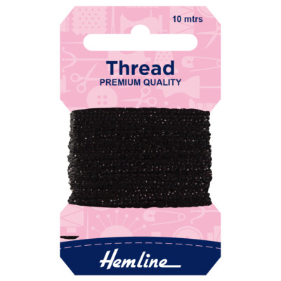 Hemline Glitzer -Faden 10M - Breite Farbpalette Avalierbar (Schwarz)