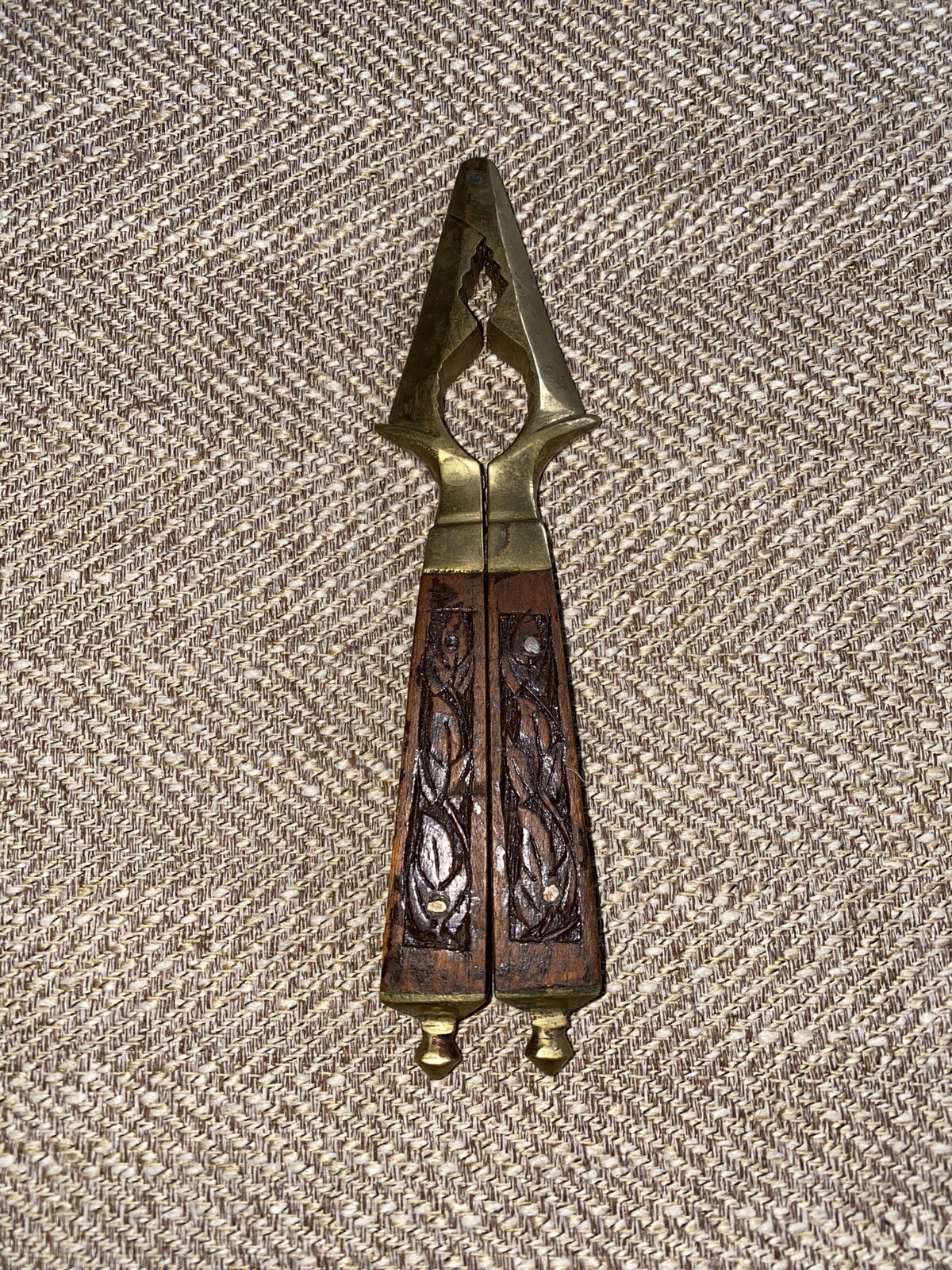 VTG carved WOODEN HANDLE BRASS LOBSTER CRAB CLAW SHELL CRACKING TOOL ...