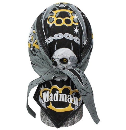 Biker Headwrap Danbanna Deluxe Du-Rag Cap Doo Rag Bandana Mad Man Skull - Picture 2 of 3