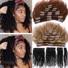 100 Virgin Thick Afro Kinky Curly Clip In Human Hair Extensions Full Head Brown