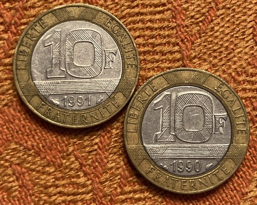 Frankreich 10 Francs Münzen 1990 & 1991 Bimetall