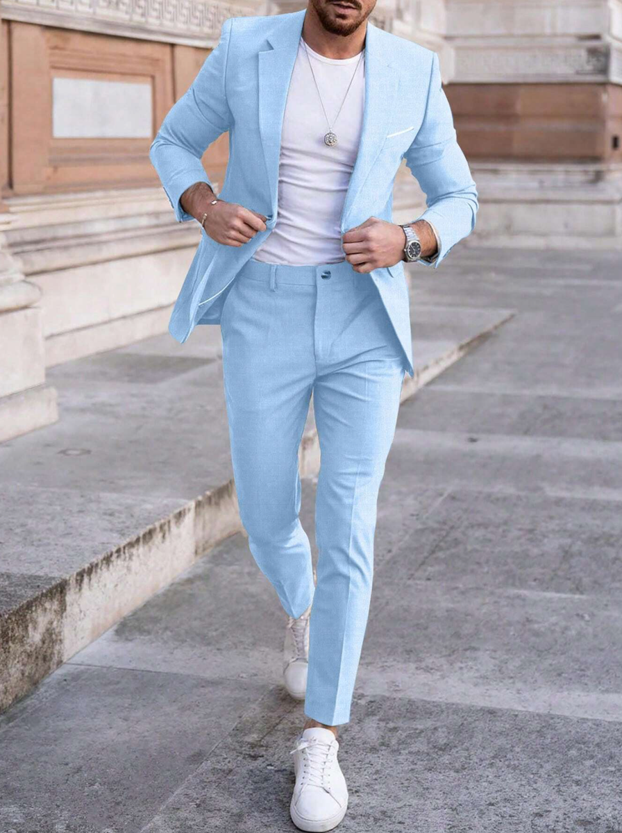 Trajes Para Hombre Azul de Vestir Chaqueta Elegantes Saco Pantalón Largo  Casual