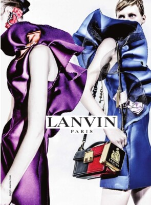 Lanvin $3190 Asymmetrical Shoulder Ruffle Blue Silk Satin Dress 40