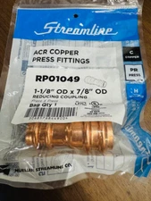 1 - Streamline RP01049 ACR Copper Press Fittings 1-1/8” OD x 7/8 OD
