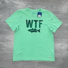 Life Is Good Men’s Medium WTF Where's The Fish Fishing Classic Crusher Shirt New