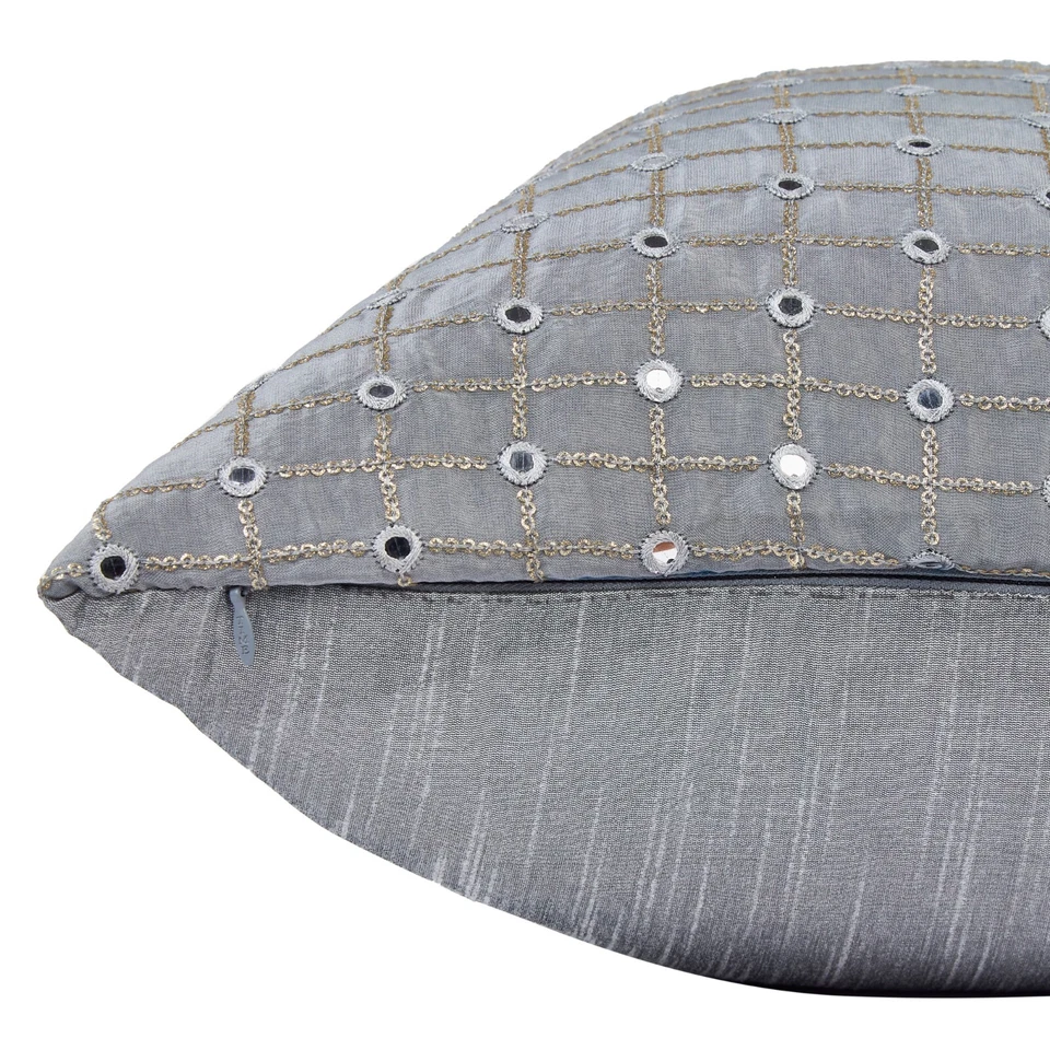 silver pillow covers for sofa designer throw pillow embroidered pillow cover 2pc - Image 4 of 4