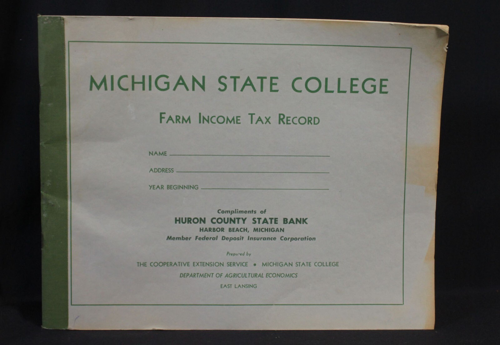 Vtg Michigan State College Farm Tax Record Book Huron Co State Bank