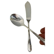 Bridal Wreath VTG 50s Oneida Tudor Plate Butter knife Jelly Spoon Set 7593