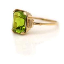 Natural Peridot Rectangle 7x9 mm 925 Solid Silver Engagement Ring Gift For Woman
