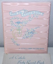 1952 Catholic Baby Record Book Pink Cloth in Original Box Artists Writers Guild