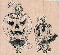 Jack-O-Lantern Creatures 2 1/2 x 2 1/4" Rubber Stamp, Halloween Stamp