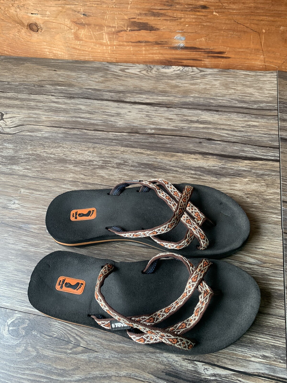 Womens Teva Sandals Black Tribal Flower Print Size N6