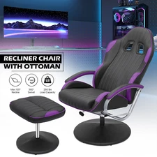 Purple Gaming Computer Chair PU Leather Racing Reclinable Swivel Seat w/Ottoman