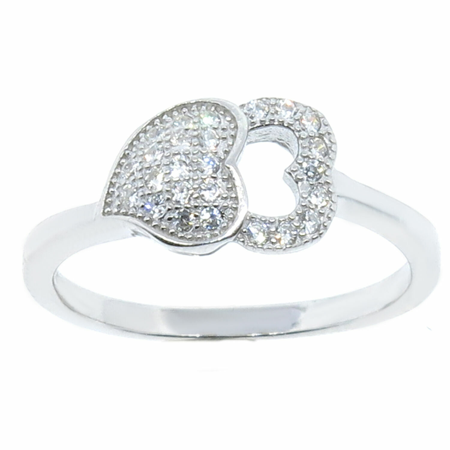 14K White Gold SIZE 6 Sterling Silver Sideway Heart Cubic Zirconia Ring