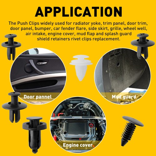 100Pack Universal Rivet Push Clips Retainer Fender Liner Fastener Car 6 ...