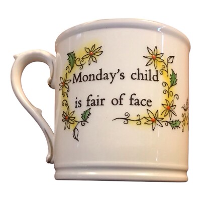 Vintage Royal Worcester Monday s Child Hand Painted Mug