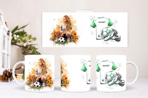 English Football Girl Watercolour Custom Name and Number Mug 11Oz Perfect Gift - Picture 2 of 32