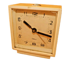 Vintage Sevani Soviet USSR Alarm Clock Mechanical Wind-Up Beige Square 1970s