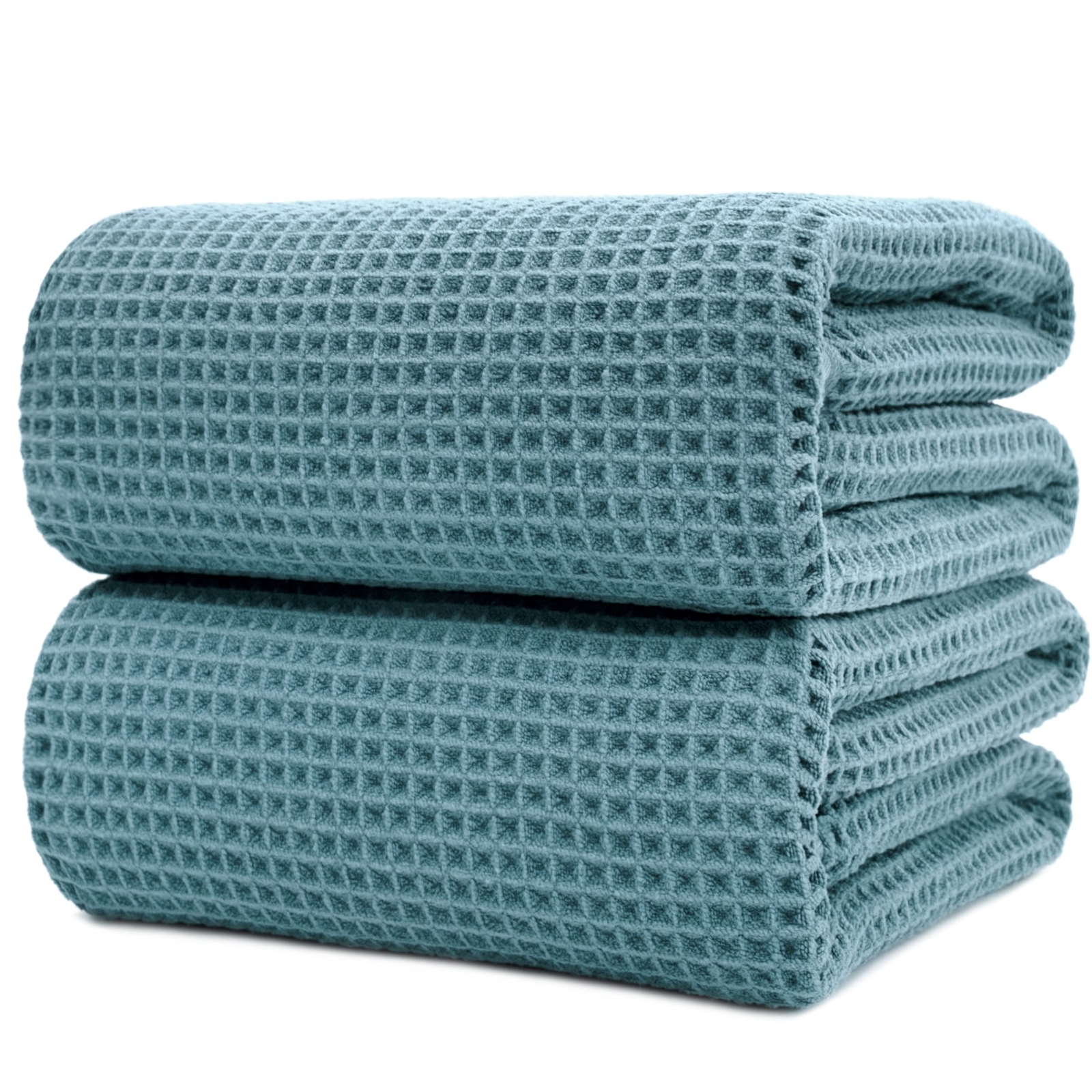 Green Waffle Weave Microfiber Bath Sheet 70x35 Inch 2 Pack Quick Dry Lint Free  